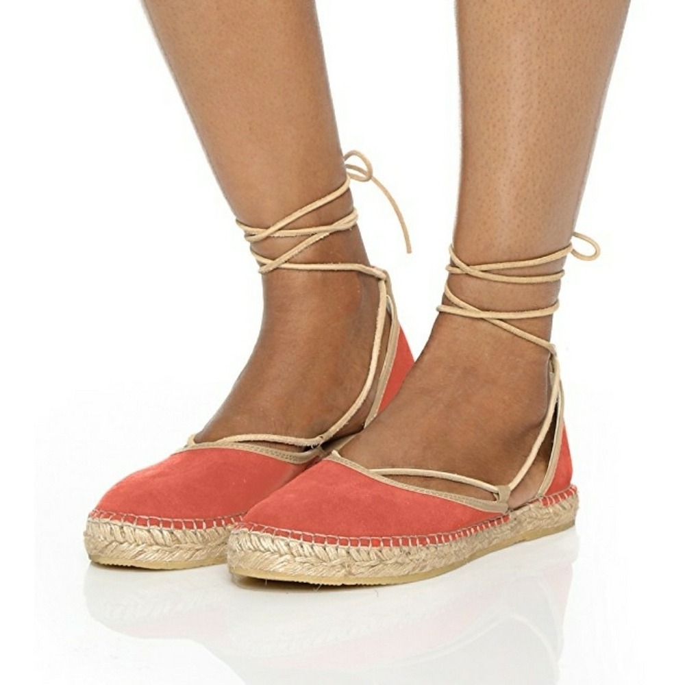 Free People Canyon Red Suede Lace Up Espadrille Flats Spain EU 38 US 7.5